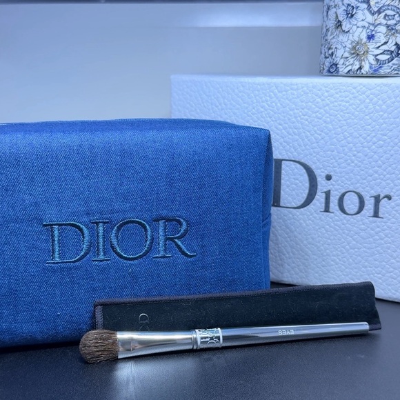 Dior Other - ❗️ SOLD ❗️Dior Denim Makeup Bag & Dior Eyeshadow Brush